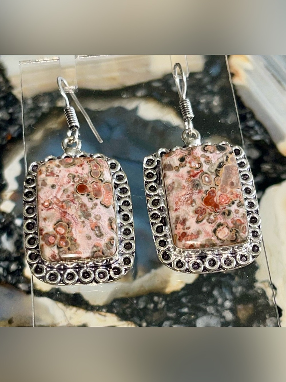 Leopardite Rhyolite Jasper Earrings 1 7/8”